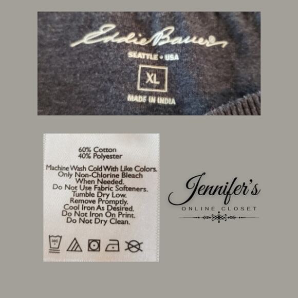 3/$25 Eddie Bauer Men's Charcoal Henley Shirt Size XL - Picture 6 of 8